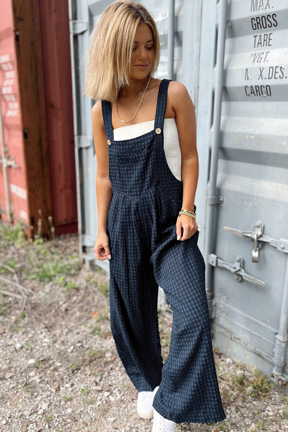 Buy Plaid Wide Strap Wide Leg Overalls by Faz