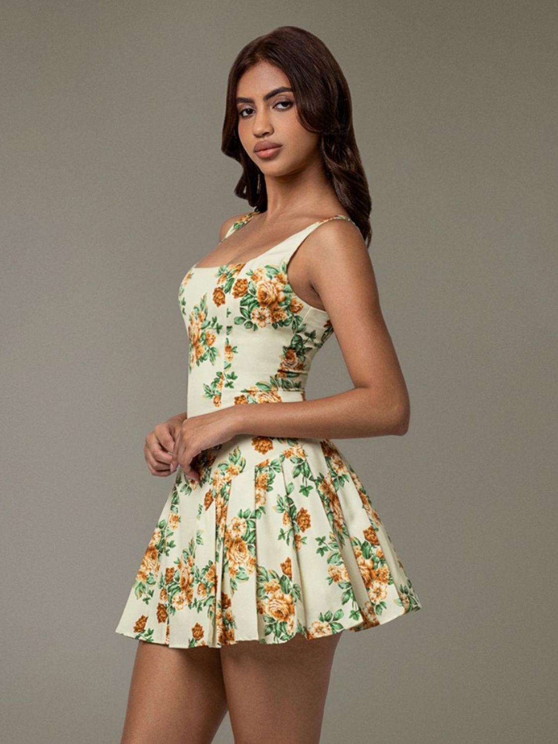 Buy Floral Sleeveless Mini Pleated Dress by Faz