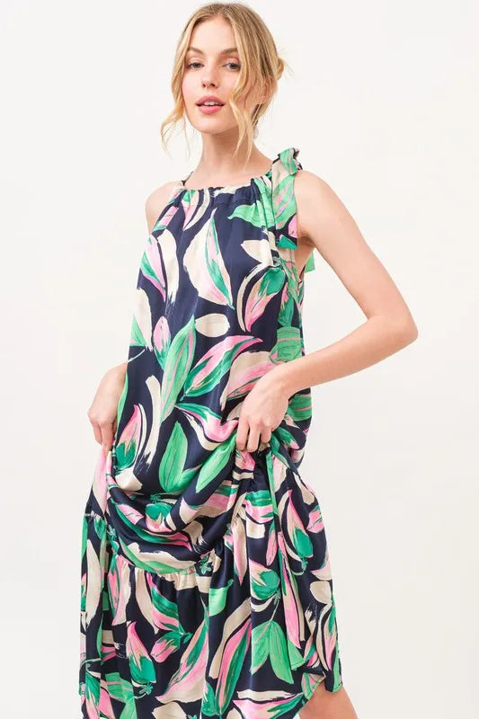Buy Botanical Printed Halterneck Tiered Maxi Dress by Faz