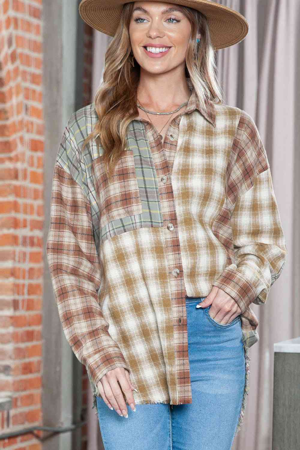 Buy Plaid Collared Neck Long Sleeve Shirt by SYNZ
