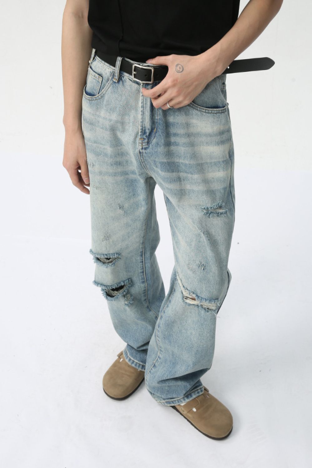 Buy Distressed Wide Leg Jeans by Faz