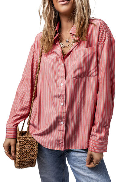 Buy Striped Button Up Long Sleeve Shirt by SYNZ