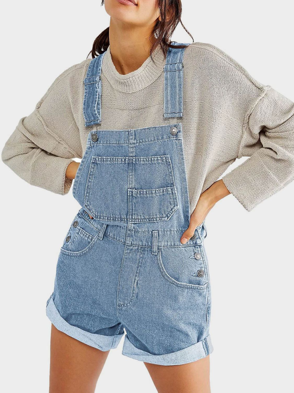 Buy Pocketed Square Neck Wide Strap Denim Overalls by Faz
