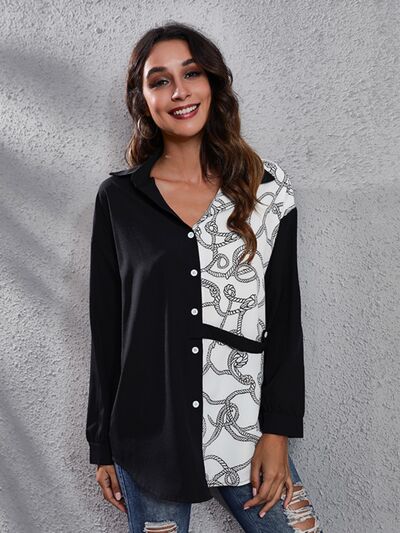 Buy Contrast Button Up Long Sleeve Shirt by B&S