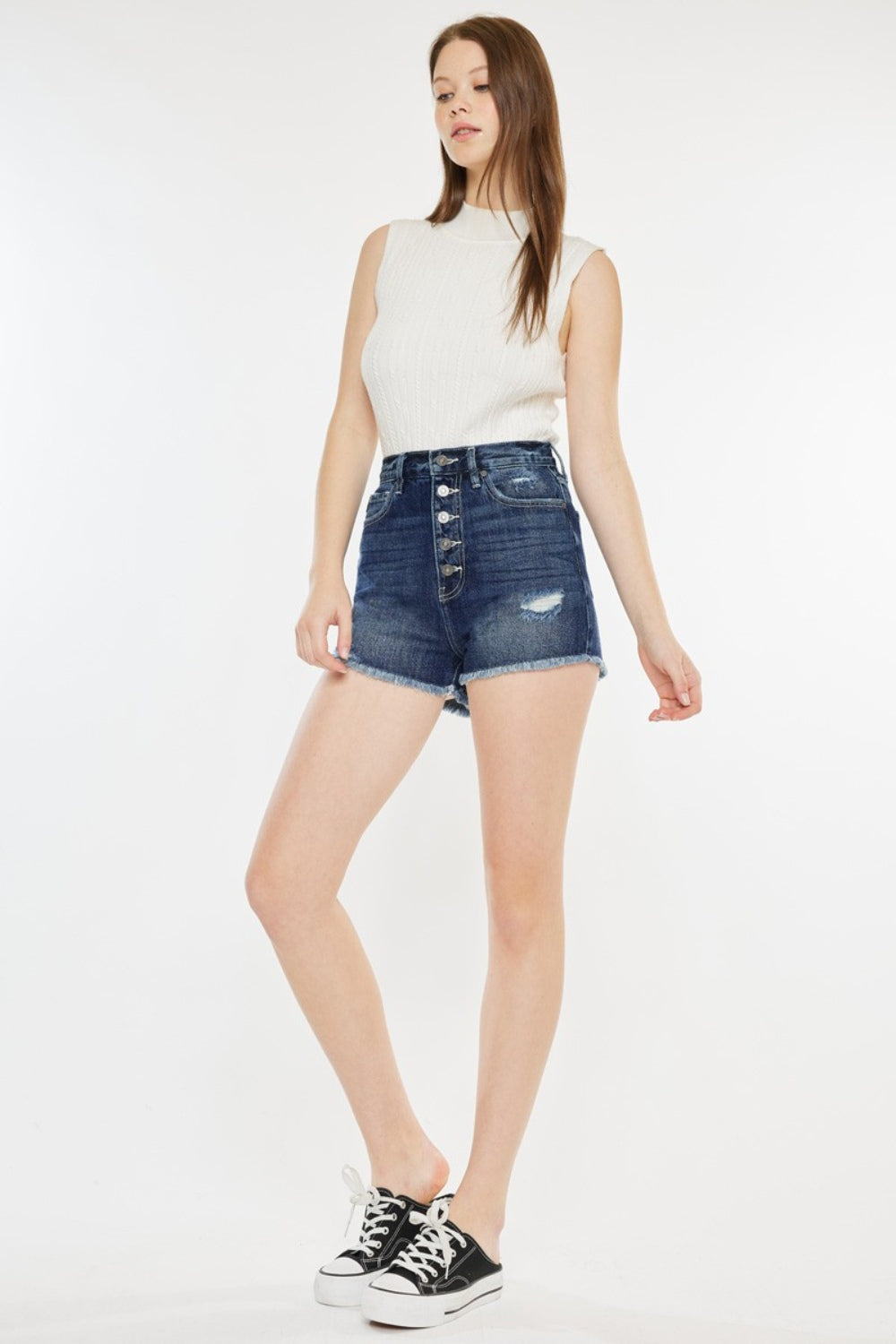 Buy Raw Hem Button Fly Denim Shorts by Faz
