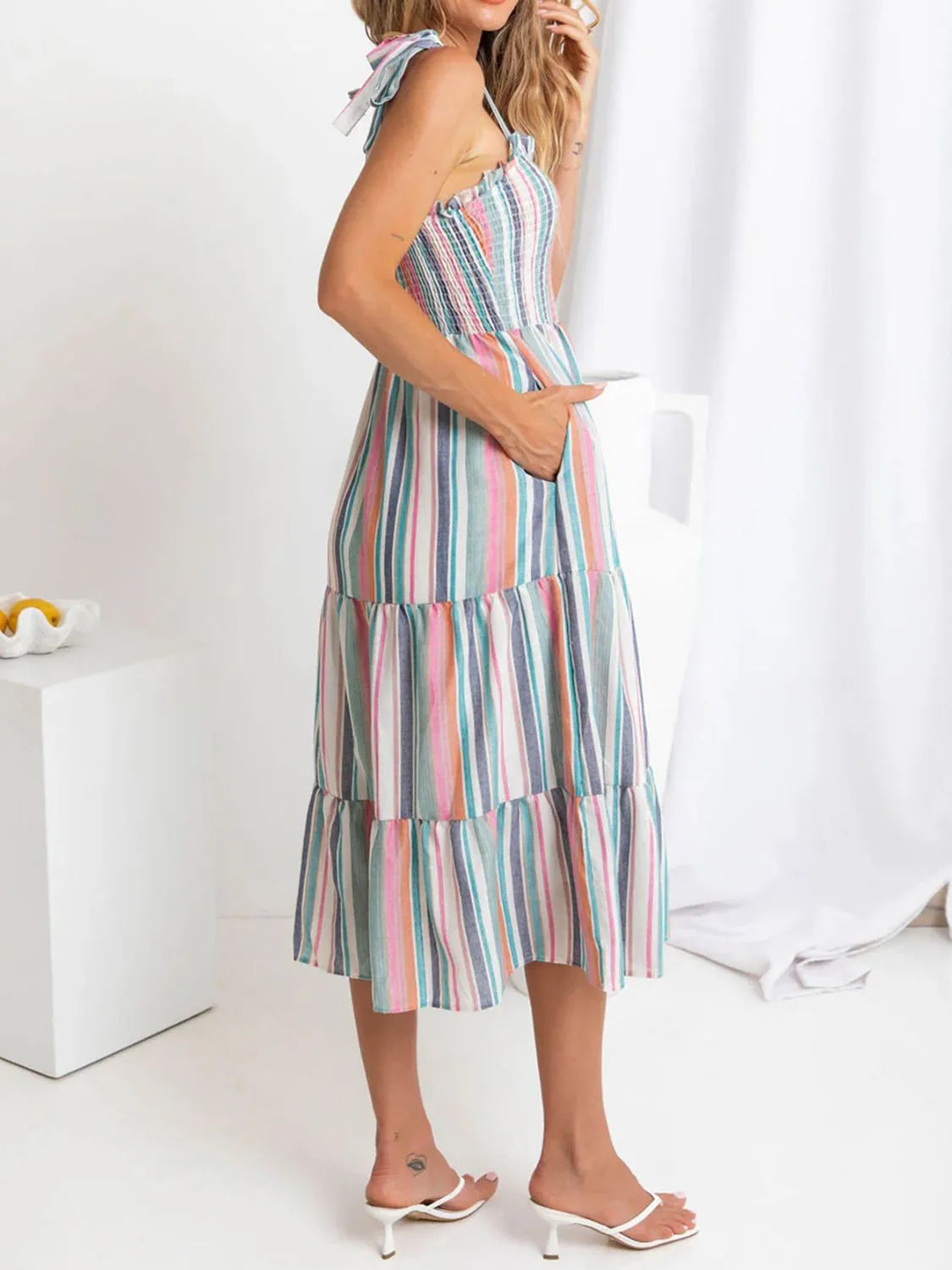 Buy Contrast Striped Square Neck Cami Dress by Faz