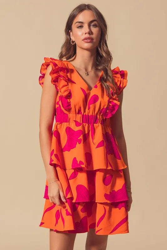 Buy Floral V Neck Layered Dress with Elasticized Waist by Faz