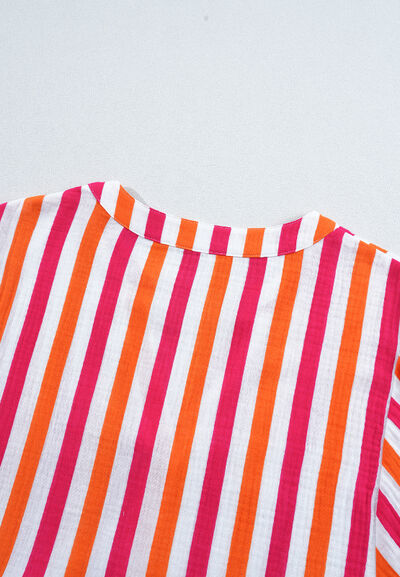 Buy Striped Notched Flounce Sleeve Blouse by SYNZ