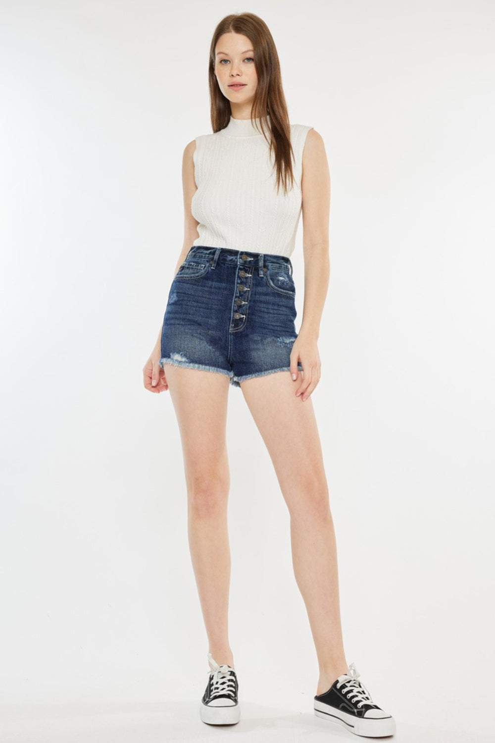 Buy Raw Hem Button Fly Denim Shorts by Faz