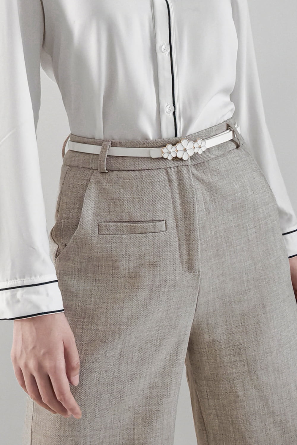 Buy Flower Decor Skinny PU Belt by Faz