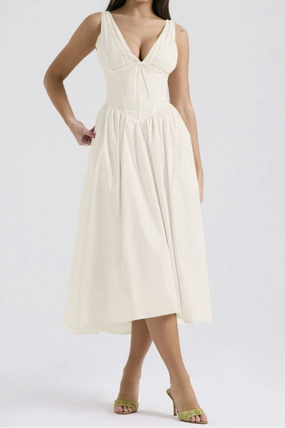 Buy Ruched V-Neck Sleeveless Dress with Pockets by Faz