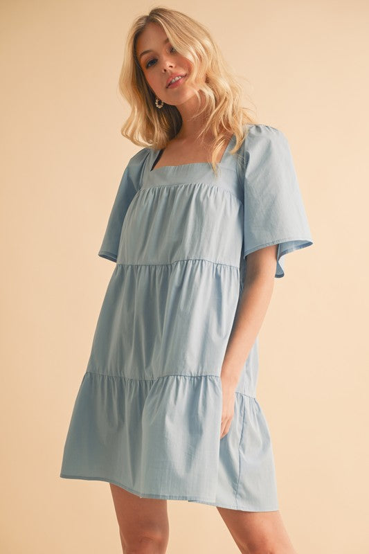 Buy Square Neck Half Sleeve Tiered Dress by Faz