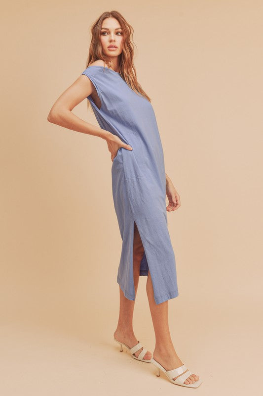 Buy Side Slit Round Neck Sleeveless Midi Dress by Faz