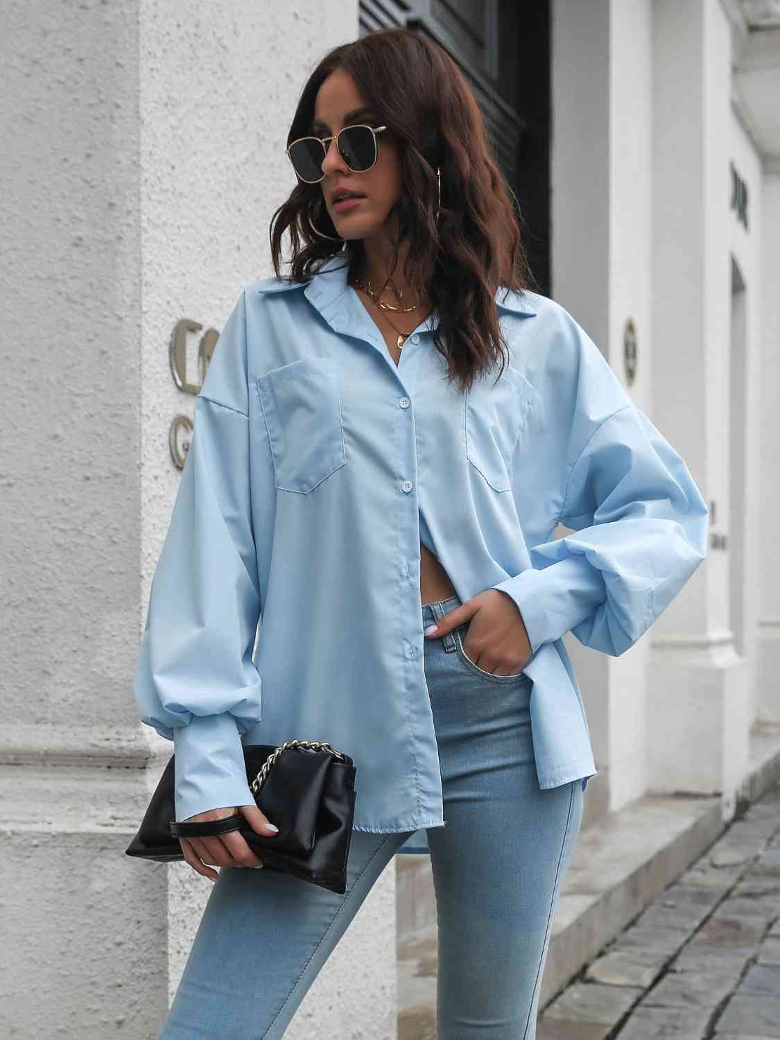 Buy Collared Neck Dropped Shoulder Buttoned Shirt by B&S