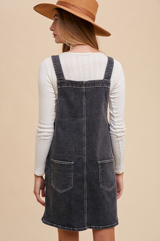 Buy Wide Strap Denim Overall Dress with Pockets by Faz