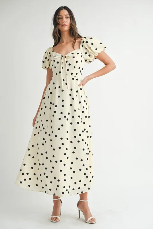 Buy Polka Dot Puff Sleeve Midi Dress by Faz