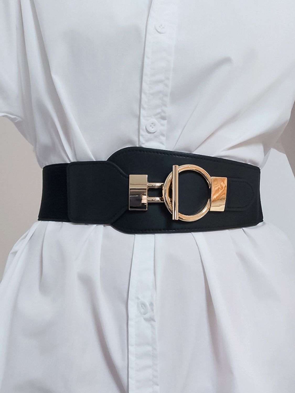 Buy PU Elastic Wide Belt with Alloy Buckle by Faz