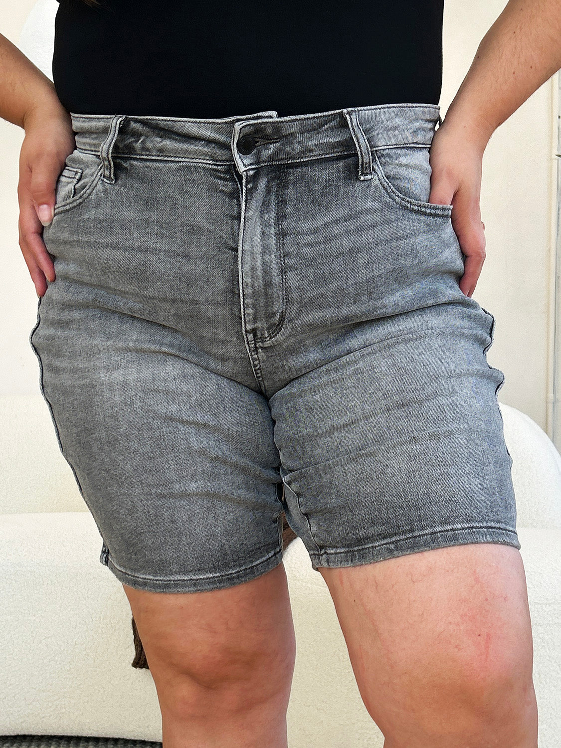 Buy Full Size High Waist Washed Denim Shorts by Faz