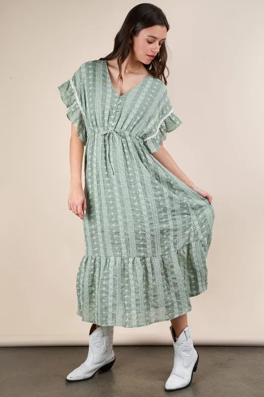 Buy Embroidered Boho Ruffled Midi Dress by Faz
