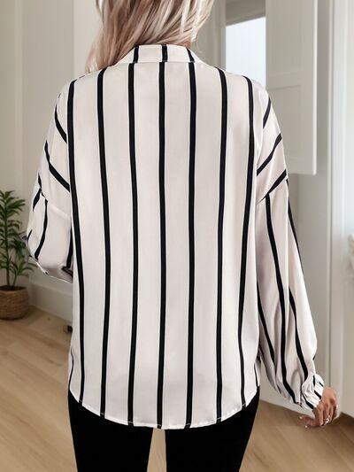 Striped Collared Neck Long Sleeve Shirt
