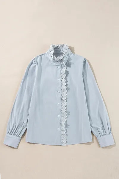 Buy Lace Detail Striped Mock Neck Long Sleeve Shirt by SYNZ
