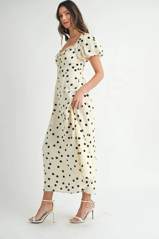 Buy Polka Dot Puff Sleeve Midi Dress by Faz