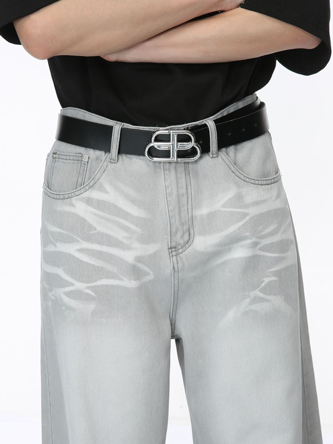 Buy Washed Cat Whisker Straight-Leg Jeans by Faz