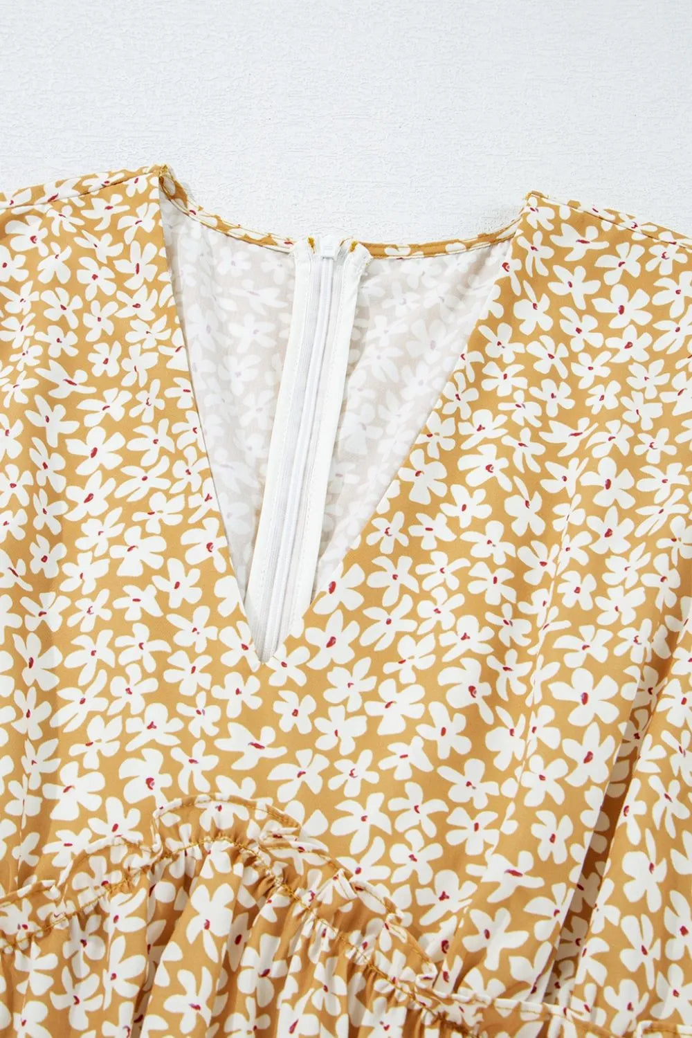 Buy Floral Short Sleeve Surplice Frilly Tiered Mini Dress by Faz