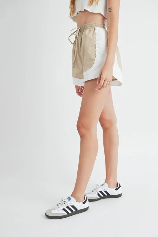 Buy Drawstring Waist Contrast Trim Detail Shorts by Faz