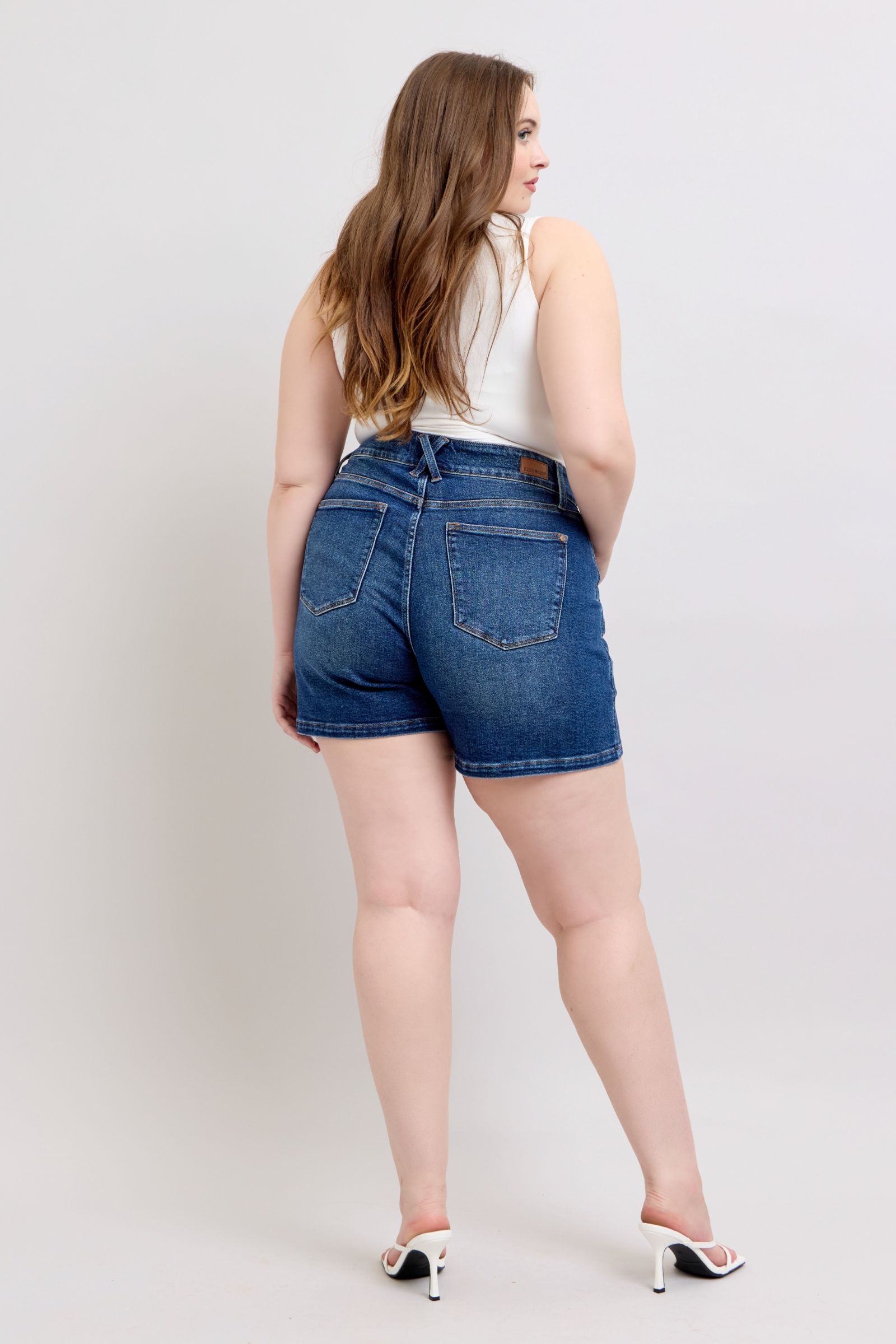 Buy Full Size Double Button Waistband Denim Shorts Plus Size by Faz