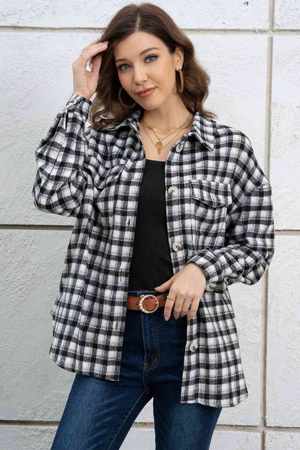 Buy Plaid Dropped Shoulder Shirt Jacket by SYNZ