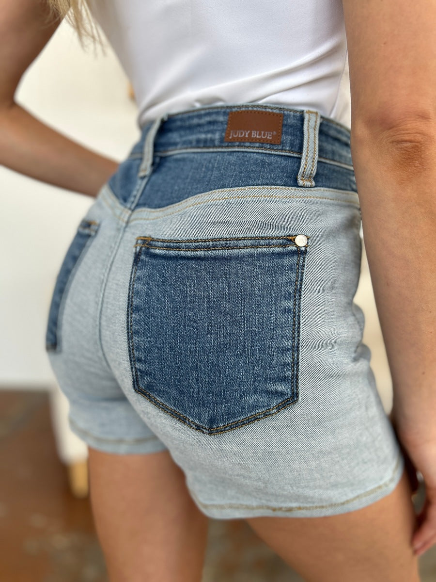 Buy Full Size Color Block Denim Shorts by Faz