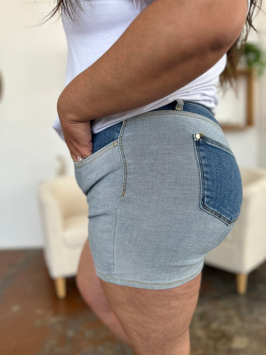 Buy Full Size Color Block Denim Shorts by Faz