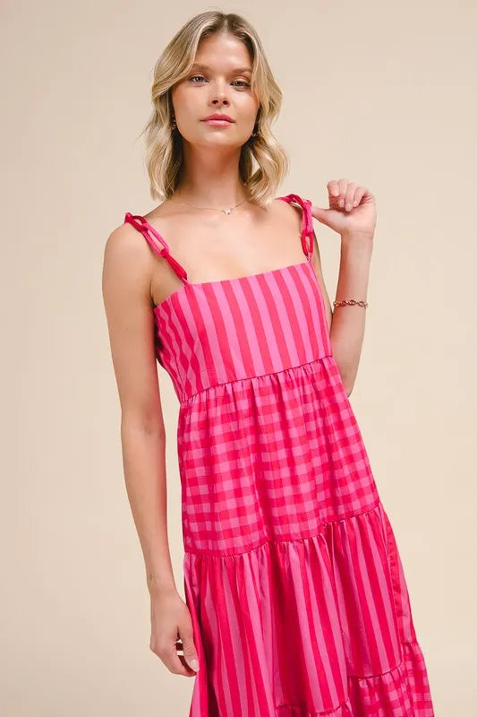 Buy Stripe Tiered Maxi Dress with Colorful Chain Strap by Faz