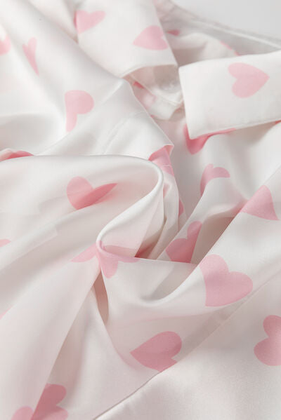 Buy Heart Print Collared Neck Long Sleeve Shirt by SYNZ