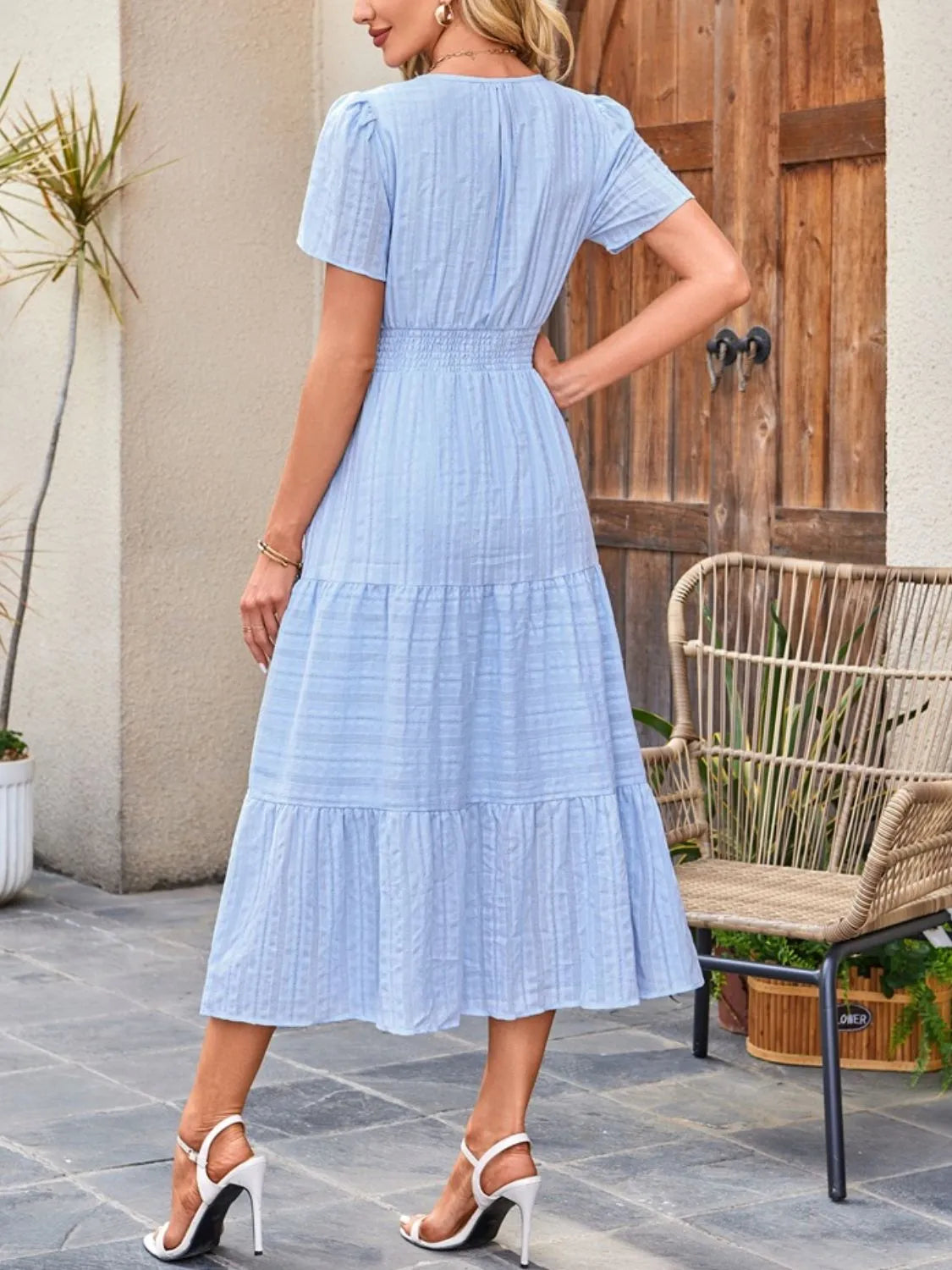 Buy Tiered Notched Short Sleeve Dress by Faz