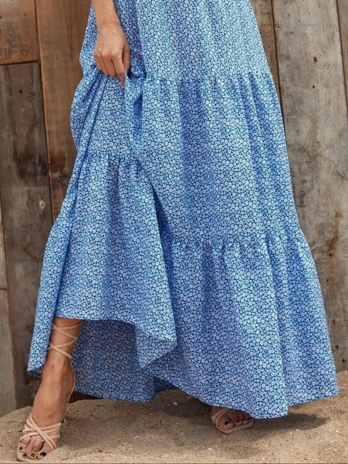 Buy Printed V-Neck Ruffled Cap Sleeve Maxi Dress by Faz