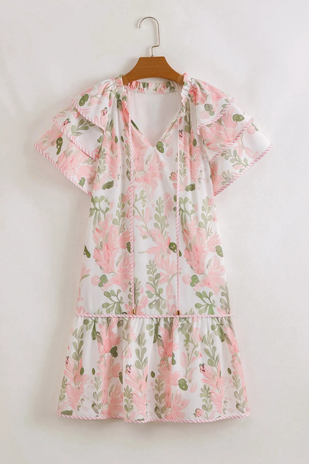 Buy Floral Contrast Edge Layered Short Sleeve Mini Dress by Faz