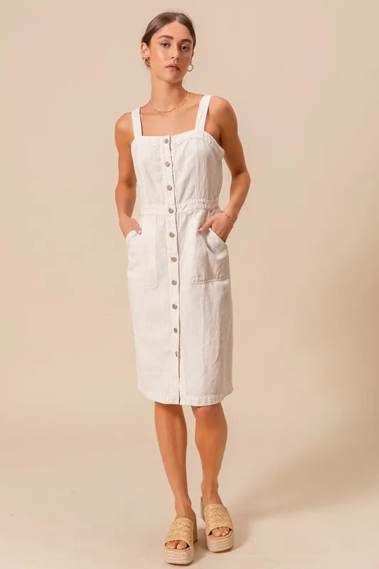 Buy Button Down Pocket Front Pinafore Dress by Faz