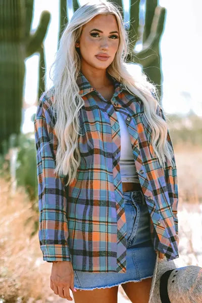 Plaid Collared Neck Long Sleeve Shirt