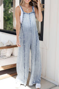 Buy Frayed Exposed Seam Wide Leg Denim Overalls by Faz
