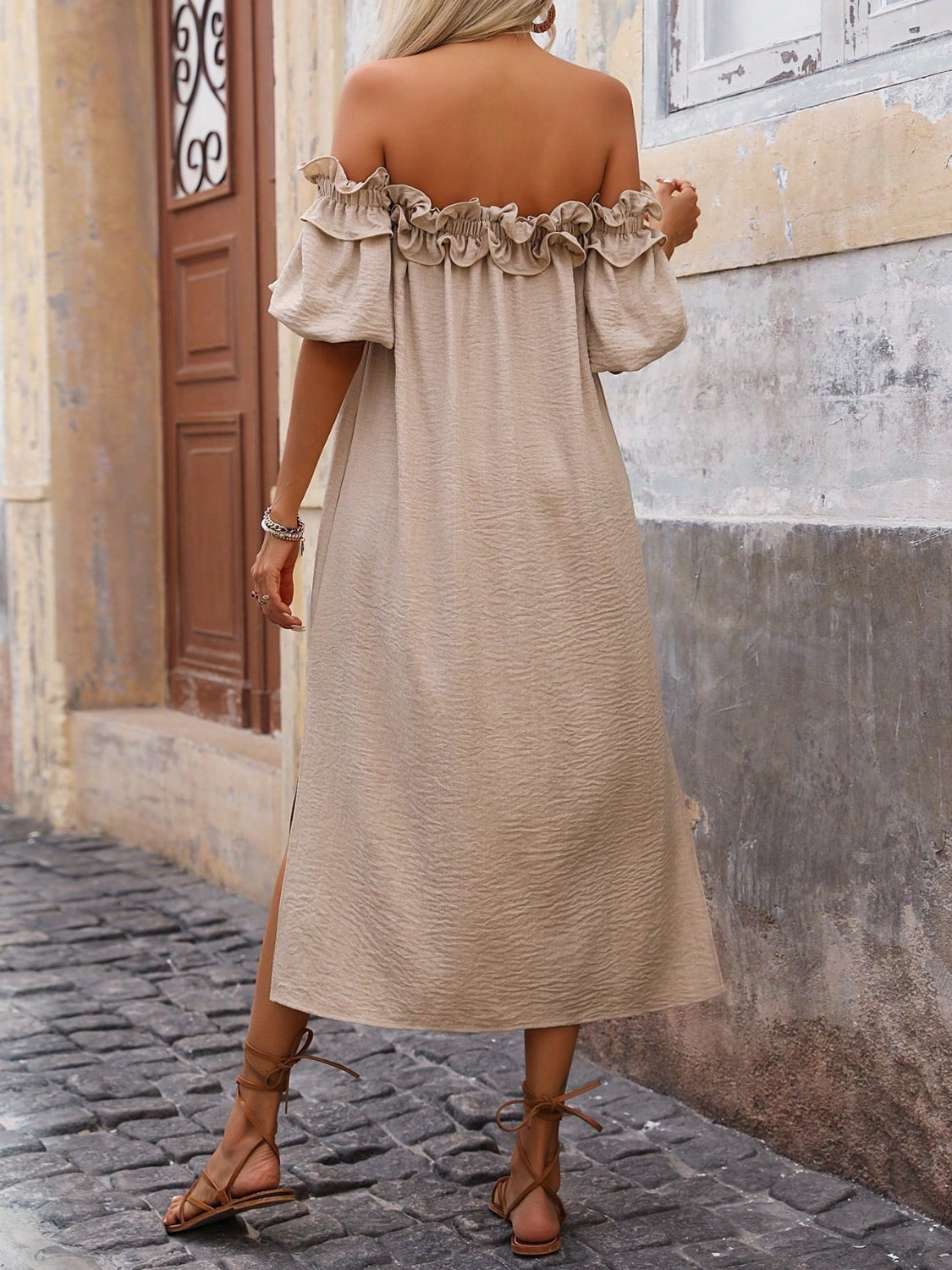 Buy Ruffled Off-Shoulder Puff Sleeve Midi Dress by Faz