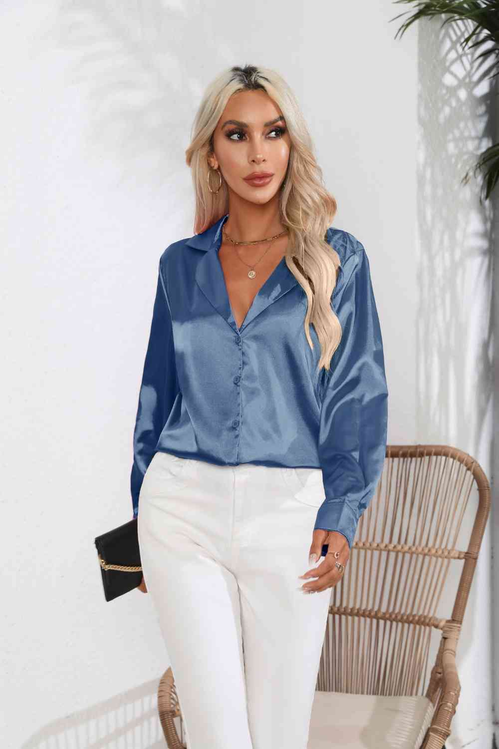 Buy Lapel Collar Button Up Long Sleeve Shirt by B&S