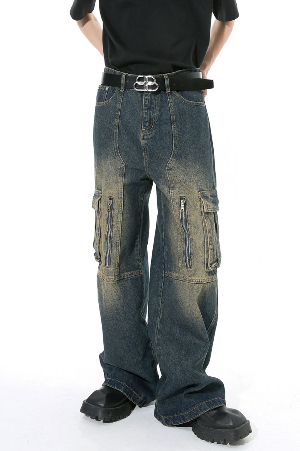 Buy Mid Rise Jeans with Cargo Pockets by Faz