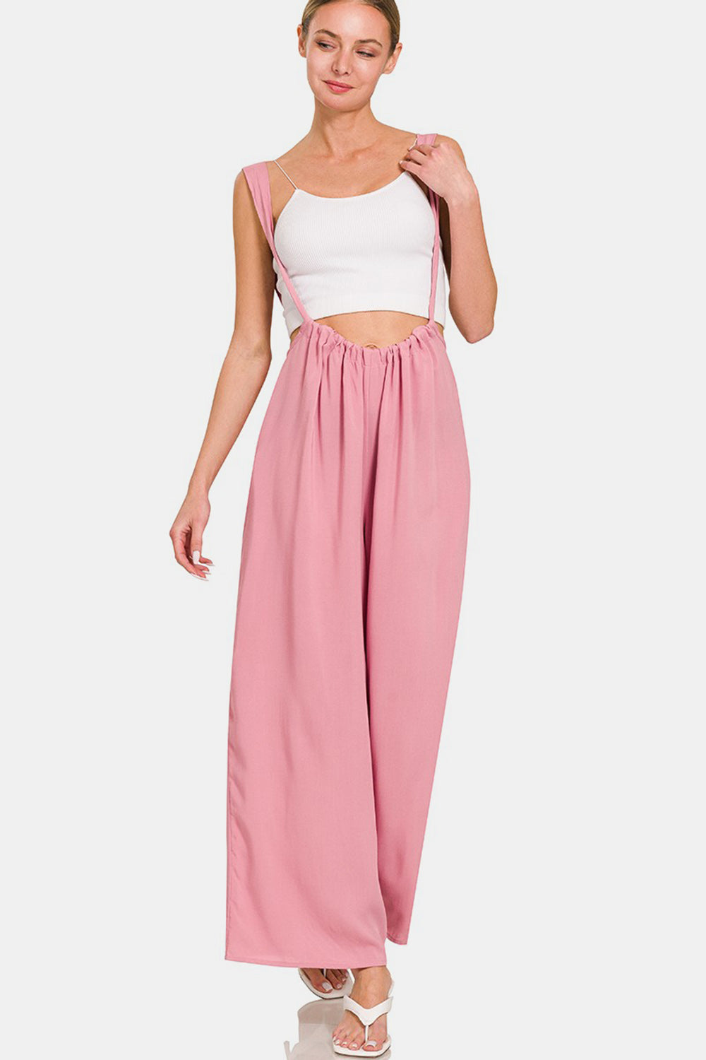 Buy Pocketed Wide Strap Wide Leg Overalls by Faz