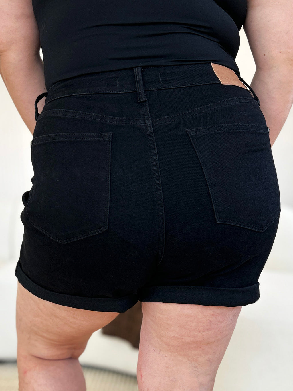 Buy Full Size High Waist Tummy Control Cuffed Denim Shorts by Faz