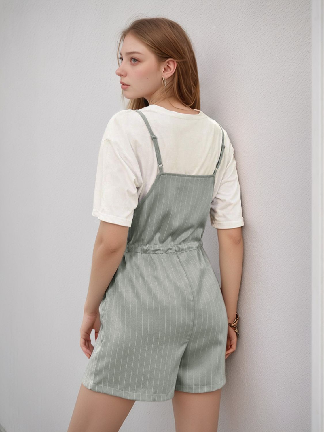 Drawstring Waist Striped Overalls with Pockets
