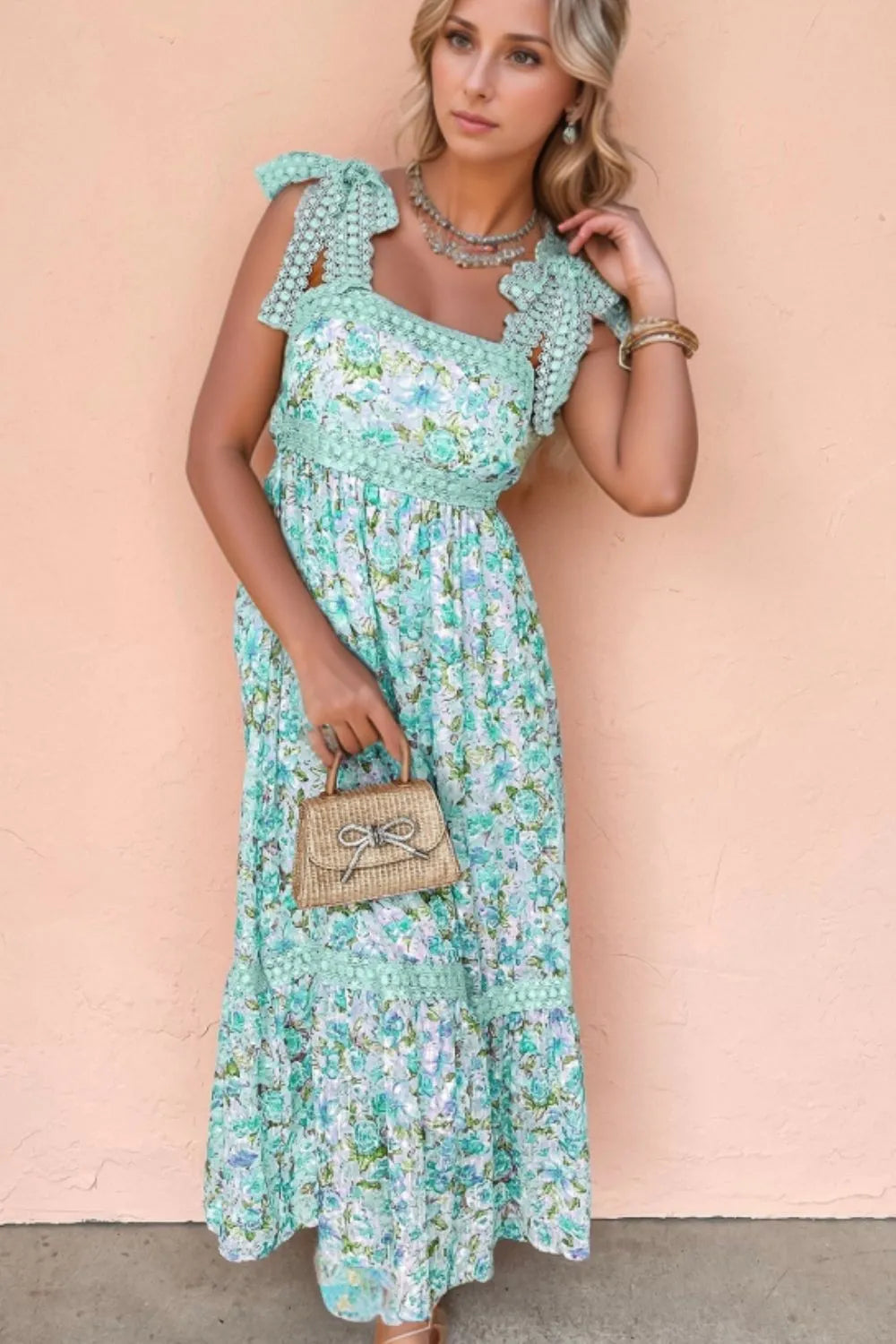 Buy Lace Detail Square Neck Floral Dress by Faz