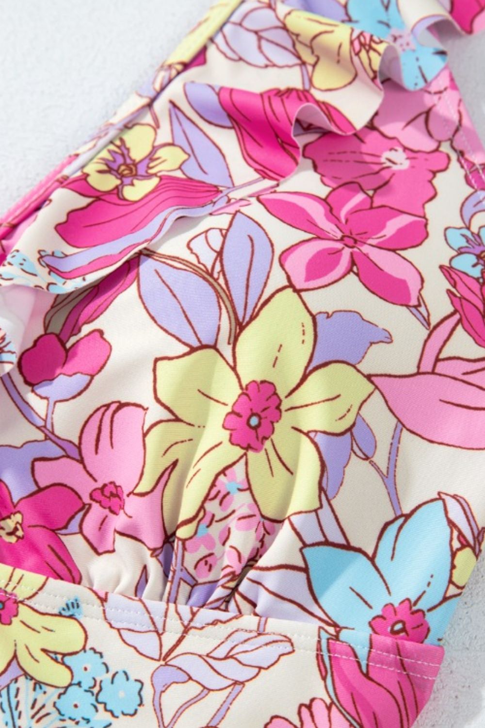 Buy Floral Ruffle Trim Tummy Control One Piece Swimsuit by Faz