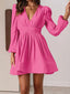 Buy Ruched V-Neck Balloon Sleeve Mini Dress by Faz